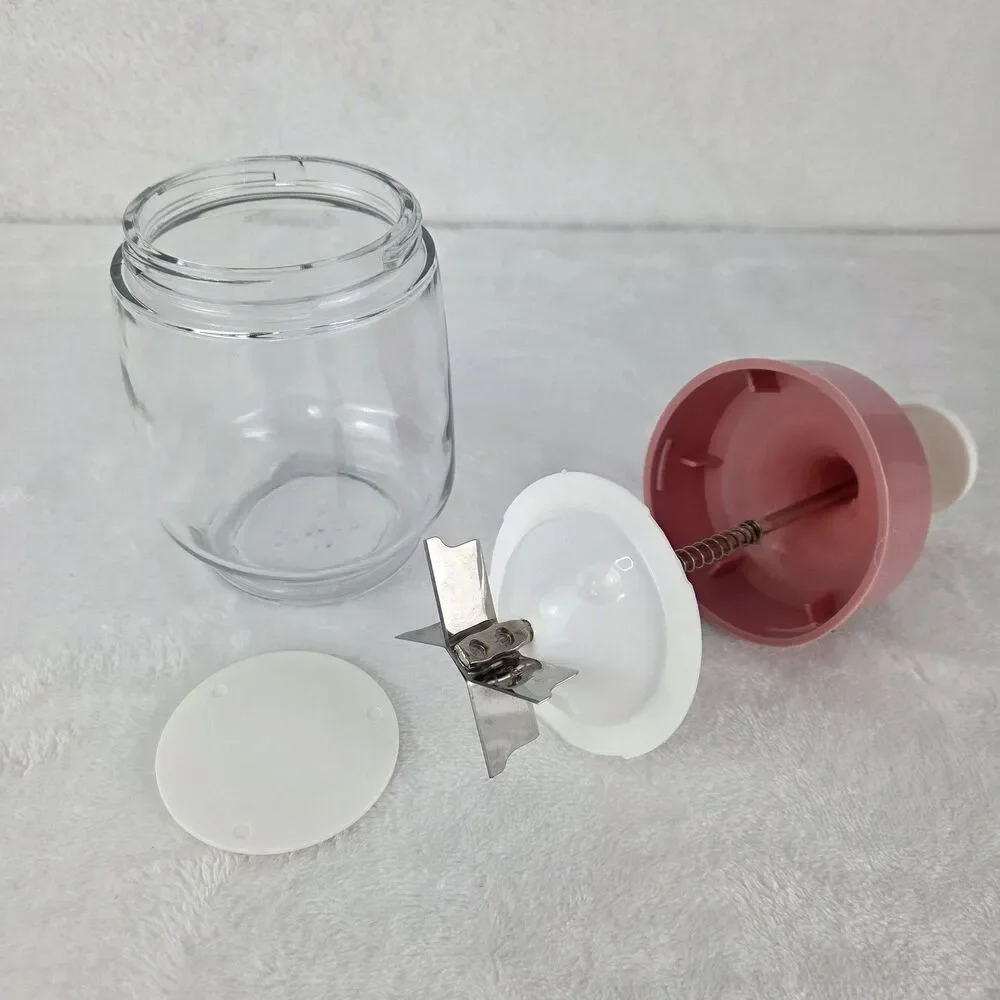 Vintage Gemco Glass Nut Chopper Retro Pink Lid Manual Food Chopper USA